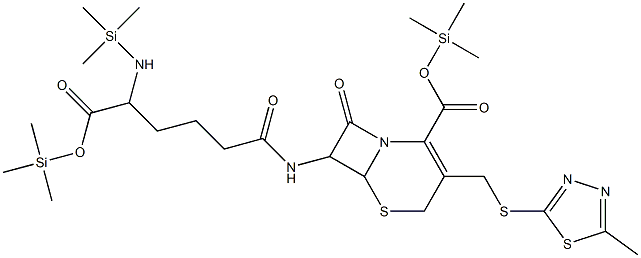 3-(5-Methyl-1,3,4-thiadiazol-2-ylthiomethyl)-8-oxo-7-(5-trimethylsilylamino-5-trimethylsilyloxycarbonylvalerylamino)-5-thia-1-azabicyclo[4.2.0]oct-2-ene-2-carboxylic acid trimethylsilyl ester 结构式