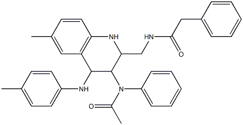 N-[1,2,3,4-Tetrahydro-6-methyl-3-(phenylacetylamino)-4-(p-toluidino)quinolin-2-ylmethyl]phenylacetamide 结构式