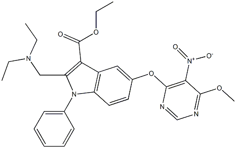 1-Phenyl-2-[(diethylamino)methyl]-5-[5-nitro-6-methoxypyrimidin-4-yloxy]-1H-indole-3-carboxylic acid ethyl ester 结构式
