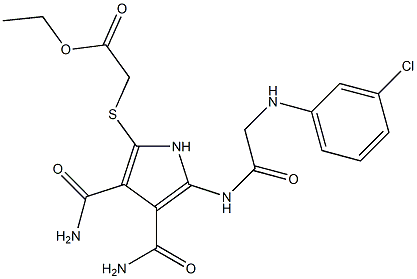 2-[[[(m-Chlorophenyl)amino]acetyl]amino]-5-[(ethoxycarbonylmethyl)thio]-1H-pyrrole-3,4-dicarboxamide 结构式