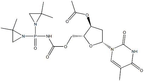 3'-O-Acetyl-5'-O-[bis(2,2-dimethyl-1-aziridinyl)phosphinylaminocarbonyl]thymidine 结构式