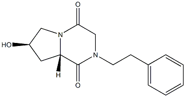 (6S,8R)-4-Phenethyl-8-hydroxy-1,4-diazabicyclo[4.3.0]nonane-2,5-dione 结构式