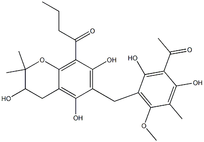 8-Butyryl-6-(3-acetyl-2,4-dihydroxy-5-methyl-6-methoxybenzyl)-3,4-dihydro-2,2-dimethyl-2H-1-benzopyran-3,5,7-triol 结构式