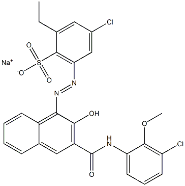 4-Chloro-2-ethyl-6-[[3-[[(3-chloro-2-methoxyphenyl)amino]carbonyl]-2-hydroxy-1-naphtyl]azo]benzenesulfonic acid sodium salt 结构式