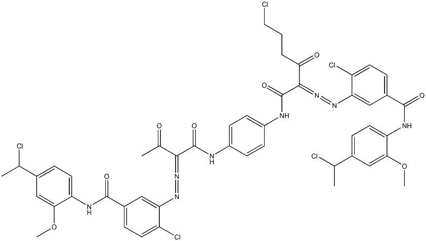 3,3'-[2-(2-Chloroethyl)-1,4-phenylenebis[iminocarbonyl(acetylmethylene)azo]]bis[N-[4-(1-chloroethyl)-2-methoxyphenyl]-4-chlorobenzamide] 结构式