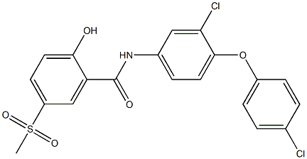 2-Hydroxy-5-methylsulfonyl-N-[3-chloro-4-(4-chlorophenoxy)phenyl]benzamide 结构式