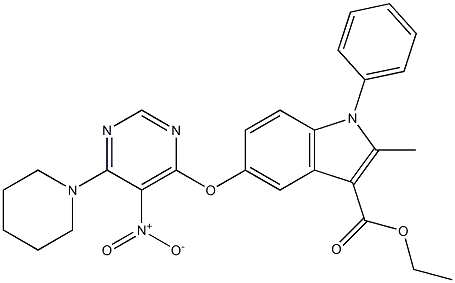 1-Phenyl-2-methyl-5-[(6-piperidino-5-nitropyrimidin-4-yl)oxy]-1H-indole-3-carboxylic acid ethyl ester 结构式