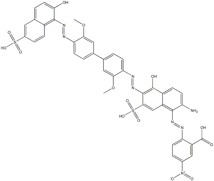 2-[2-Amino-5-hydroxy-6-[[4'-(2-hydroxy-6-sulfo-1-naphthalenylazo)-3,3'-dimethoxy[1,1'-biphenyl]-4-yl]azo]-7-sulfo-1-naphthalenylazo]-5-nitrobenzoic acid 结构式