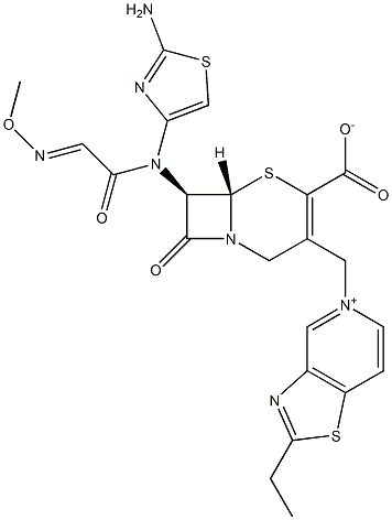 (7R)-7-[(2-Amino-4-thiazolyl)(methoxyimino)acetylamino]-3-[[(2-ethylthiazolo[4,5-c]pyridin-5-ium)-5-yl]methyl]cepham-3-ene-4-carboxylic acid 结构式