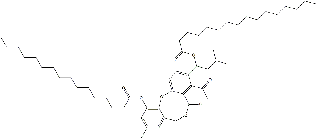 Hexadecanoic acid 4-acetyl-3-[1-(hexadecanoyloxy)-3-methylbutyl]-9-methyl-5-oxo-5H,7H-dibenzo[b,g][1,5]dioxocin-11-yl ester 结构式