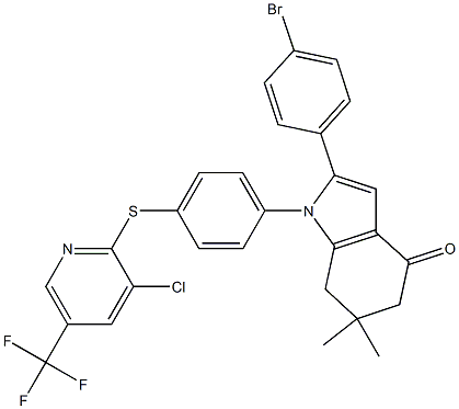 2-(4-Bromophenyl)-1-(4-(3-chloro-5-(trifluoromethyl)(2-pyridylthio))phenyl)-6,6-dimethyl-5,6,7-trihydroindol-4-one 结构式
