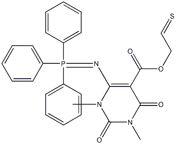 1,2,3,4-Tetrahydro-1,3-dimethyl-2,4-dioxo-6-[(triphenylphosphoranylidene)amino]-5-pyrimidinecarboxylic acid thioethyl ester 结构式