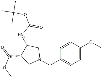 cis-methyl 4-(tert-butoxycarbonylamino)-1-(4-methoxybenzyl)pyrrolidine-3-carboxylate 结构式