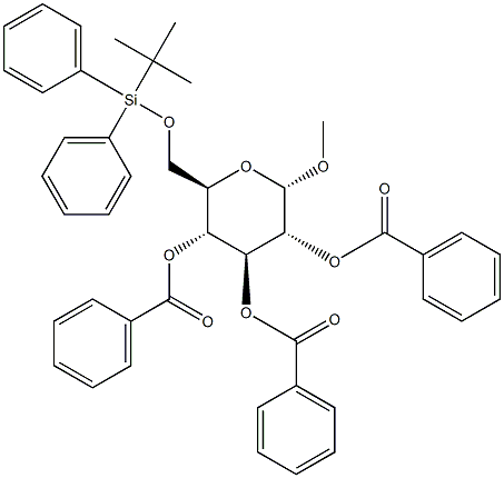 Methyl 2,3,4-tri-O-benzoyl-6-O-tert-butyldiphenylsilyl-a-D-glucopyranoside 结构式