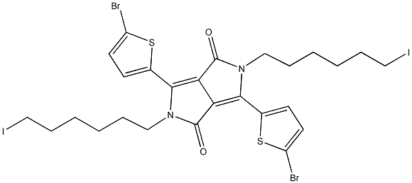 3,6-Bis-(5-bromo-thiophen-2-yl)-2,5-bis-(6-iodo-hexyl)-2,5-dihydro-pyrrolo[3,4-c]pyrrole-1,4-dione 结构式