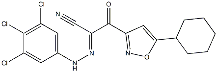 (E)-2-(5-Cyclohexylisoxazol-3-yl)-2-oxo-N-(3,4,5-trichlorophenyl)acetohydrazonoyl cyanide 结构式