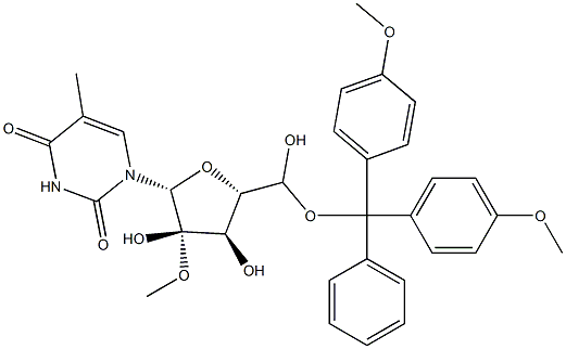 5-甲基-5'-(4,4'-二甲氧基三苯甲氧基)-2'-甲氧基尿苷 结构式