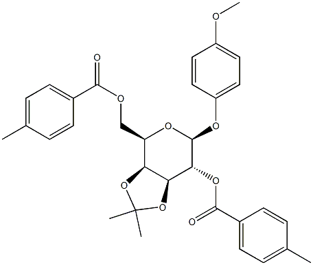 4-Methoxyphenyl3,4-O-isopropylidene-2,6-di-O-toluoyl-b-D-galactopyranoside 结构式