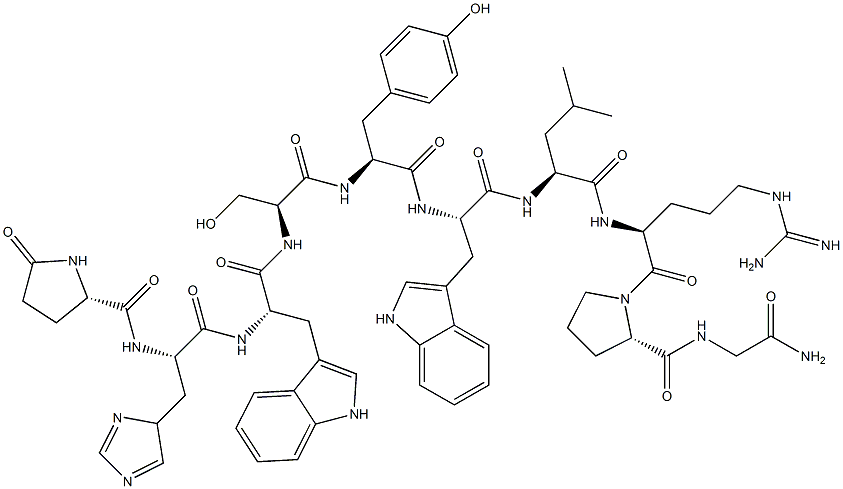 pyroglutamyl-histidyl-tryptophyl--seryl-tyrosyl-tryptophyl-leucyl-arginyl-prolyl-glycinamide 结构式