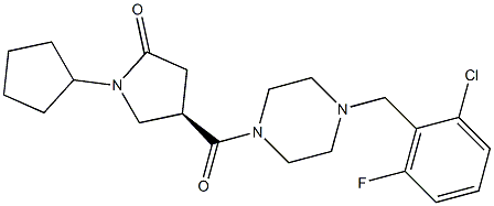 (4R)-4-[4-[(2-chloro-6-fluoro-phenyl)methyl]piperazine-1-carbonyl]-1-cyclopentyl-pyrrolidin-2-one 结构式