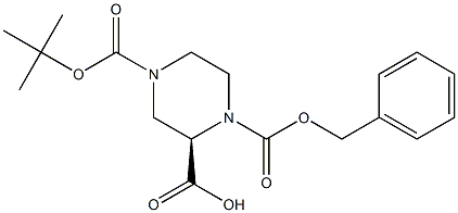 R)-4-叔丁氧羰基-1-苄氧羰基-2-哌嗪羧酸 结构式