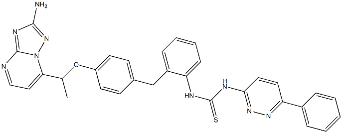 3-[2-[[4-[1-(8-amino-1,5,7,9-tetrazabicyclo[4.3.0]nona-2,4,6,8-tetraen-2-yl)ethoxy]phenyl]methyl]phenyl]-1-(6-phenylpyridazin-3-yl)thiourea 结构式
