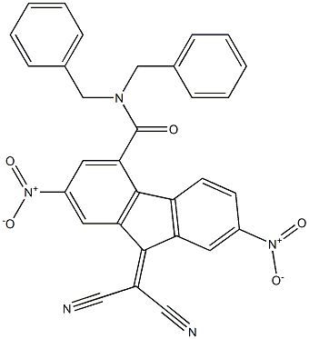 N4,N4-dibenzyl-9-(dicyanomethylidene)-2,7-dinitro-9H-fluorene-4-carboxamide 结构式