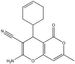 2-amino-4-(3-cyclohexenyl)-7-methyl-5-oxo-4H,5H-pyrano[4,3-b]pyran-3-carbonitrile 结构式