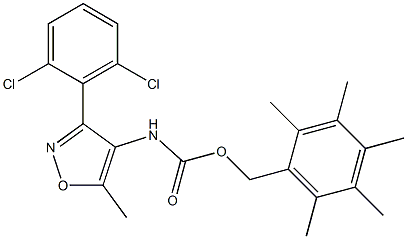 2,3,4,5,6-pentamethylbenzyl N-[3-(2,6-dichlorophenyl)-5-methylisoxazol-4-yl]carbamate 结构式