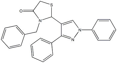 3-benzyl-2-(1,3-diphenyl-1H-pyrazol-4-yl)-1,3-thiazolan-4-one 结构式