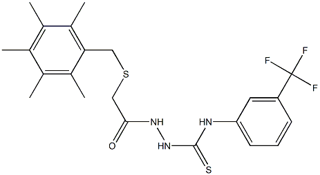 N1-[3-(trifluoromethyl)phenyl]-2-{2-[(2,3,4,5,6-pentamethylbenzyl)thio]acetyl}hydrazine-1-carbothioamide 结构式