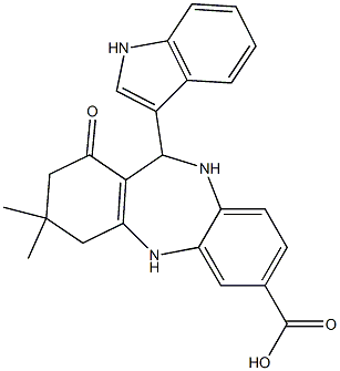 11-(1H-indol-3-yl)-3,3-dimethyl-1-oxo-2,3,4,5,10,11-hexahydro-1H-dibenzo[b,e][1,4]diazepine-7-carboxylic acid 结构式