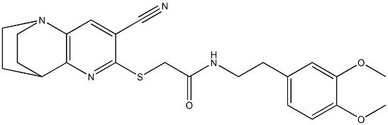 2-{[4-cyano-1,6-diazatricyclo[6.2.2.0~2,7~]dodeca-2(7),3,5-trien-5-yl]sulfanyl}-N-(3,4-dimethoxyphenethyl)acetamide 结构式