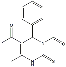 5-acetyl-4-methyl-6-phenyl-2-thioxo-1,2,3,6-tetrahydropyrimidine-1-carbaldehyde 结构式