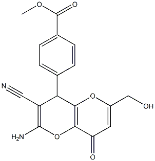 methyl 4-[2-amino-3-cyano-6-(hydroxymethyl)-8-oxo-4,8-dihydropyrano[3,2-b]pyran-4-yl]benzenecarboxylate 结构式