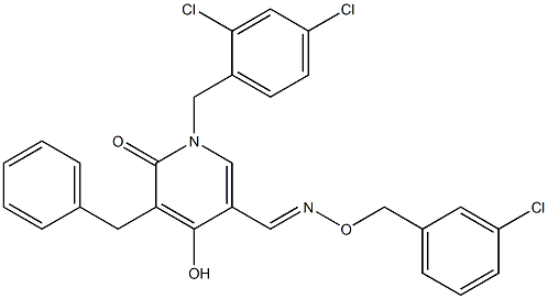 5-benzyl-1-(2,4-dichlorobenzyl)-4-hydroxy-6-oxo-1,6-dihydro-3-pyridinecarbaldehyde O-(3-chlorobenzyl)oxime 结构式