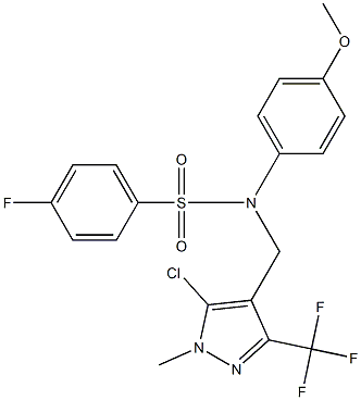 N-{[5-chloro-1-methyl-3-(trifluoromethyl)-1H-pyrazol-4-yl]methyl}-4-fluoro-N-(4-methoxyphenyl)benzenesulfonamide 结构式