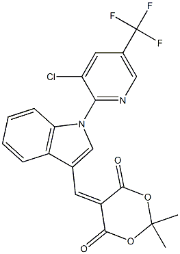 5-({1-[3-chloro-5-(trifluoromethyl)-2-pyridinyl]-1H-indol-3-yl}methylene)-2,2-dimethyl-1,3-dioxane-4,6-dione 结构式