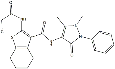 2-(2-Chloro-acetylamino)-4,5,6,7-tetrahydro-benzo[b]thiophene-3-carboxylic acid (1,5-dimethyl-3-oxo-2-phenyl-2,3-dihydro-1H-pyrazol-4-yl)-amide 结构式