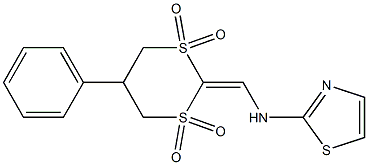 5-phenyl-2-[(1,3-thiazol-2-ylamino)methylidene]-1lambda~6~,3lambda~6~-dithiane-1,1,3,3-tetraone 结构式