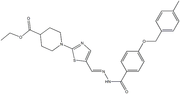 ethyl 1-{5-[((E)-2-{4-[(4-methylbenzyl)oxy]benzoyl}hydrazono)methyl]-1,3-thiazol-2-yl}-4-piperidinecarboxylate 结构式