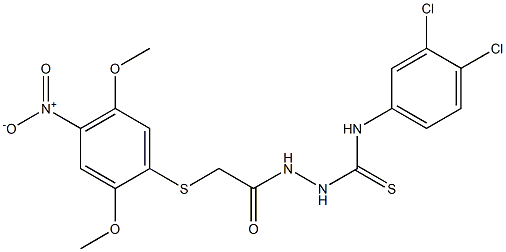 N1-(3,4-dichlorophenyl)-2-{2-[(2,5-dimethoxy-4-nitrophenyl)thio]acetyl}hydrazine-1-carbothioamide 结构式