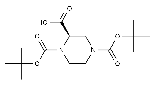 (R)-1-N-BOC-4-N-BOC-哌嗪-2-甲酸 结构式
