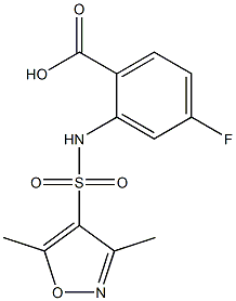 2-[(3,5-dimethyl-1,2-oxazole-4-)sulfonamido]-4-fluorobenzoic acid 结构式