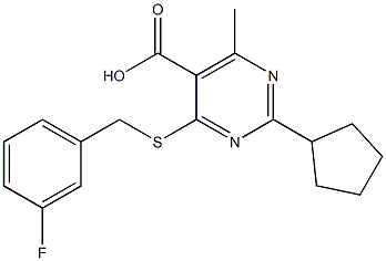 2-cyclopentyl-4-[(3-fluorobenzyl)thio]-6-methylpyrimidine-5-carboxylic acid 结构式