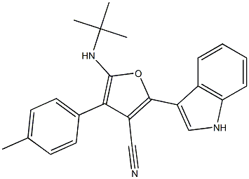 3-Furancarbonitrile,  5-[(1,1-dimethylethyl)amino]-2-(1H-indol-3-yl)-4-(4-methylphenyl)- 结构式