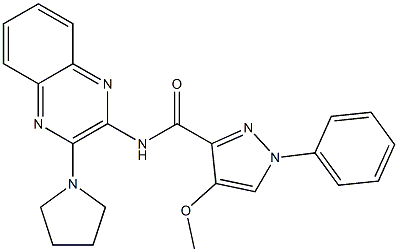 1H-Pyrazole-3-carboxamide,  4-methoxy-1-phenyl-N-[3-(1-pyrrolidinyl)-2-quinoxalinyl]- 结构式