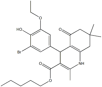 pentyl 4-(3-bromo-5-ethoxy-4-hydroxyphenyl)-2,7,7-trimethyl-5-oxo-1,4,5,6,7,8-hexahydro-3-quinolinecarboxylate 结构式