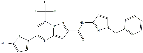 N-(1-benzyl-1H-pyrazol-3-yl)-5-(5-chloro-2-thienyl)-7-(trifluoromethyl)pyrazolo[1,5-a]pyrimidine-2-carboxamide 结构式