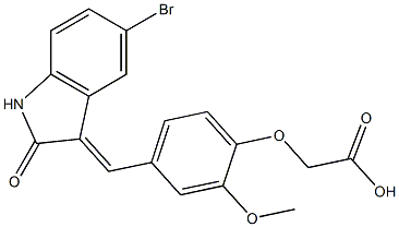 {4-[(5-bromo-2-oxo-1,2-dihydro-3H-indol-3-ylidene)methyl]-2-methoxyphenoxy}acetic acid 结构式